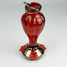 More Birds Blossom Glass Hummingbird Feeder - 25oz Red Bottle - 4 Flower Ports