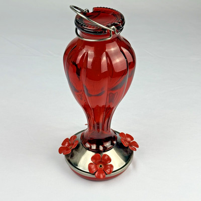 More Birds Blossom Glass Hummingbird Feeder - 25oz Red Bottle - 4 Flower Ports
