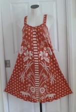 FARM RIO Anthropologie Soft Knit Rust & Ivory Tropical Swing Shift w/Pockets S M