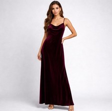 Celebrate DB Studio Y2K Maxi Spaghetti Strap Velour Drape Maroon Dress Size 8