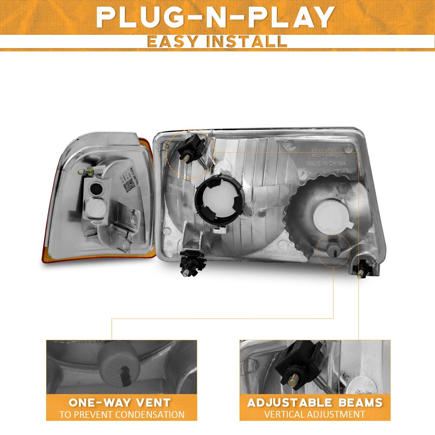 Pair Headlights Assembly For 2001-2011 Ford Ranger Chrome Lamps Amber Corner