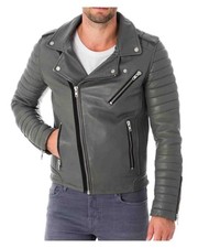 New Mens Leather Jacket real lambskin coat biker motorcycle racer cafe Slim M725