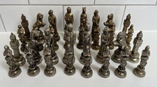 Complete 32 piece Metal chess pieces set vintage Bronze Nickel Plated All Pieces