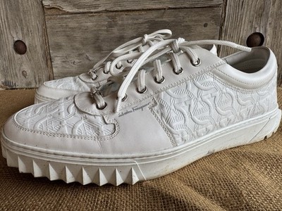 Ferragamo Size 9 M Scuby Gancici Logo Leather Low Top Sneakers Shoes White $750
