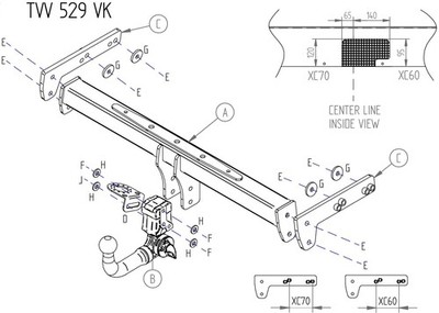 Towtrust Detachable Vertical Towbar For Volvo XC60 SUV + 13 Pin Wiring Kit