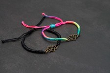Adjustable infinity heart cord bracelet, black cord bracelet, rainbow cord pride