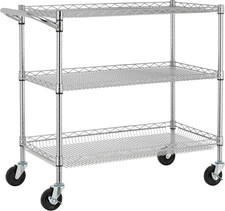 3 Tier Heavy Duty Commercial Grade Utility Cart, Wire Rolling Cart with Pushing