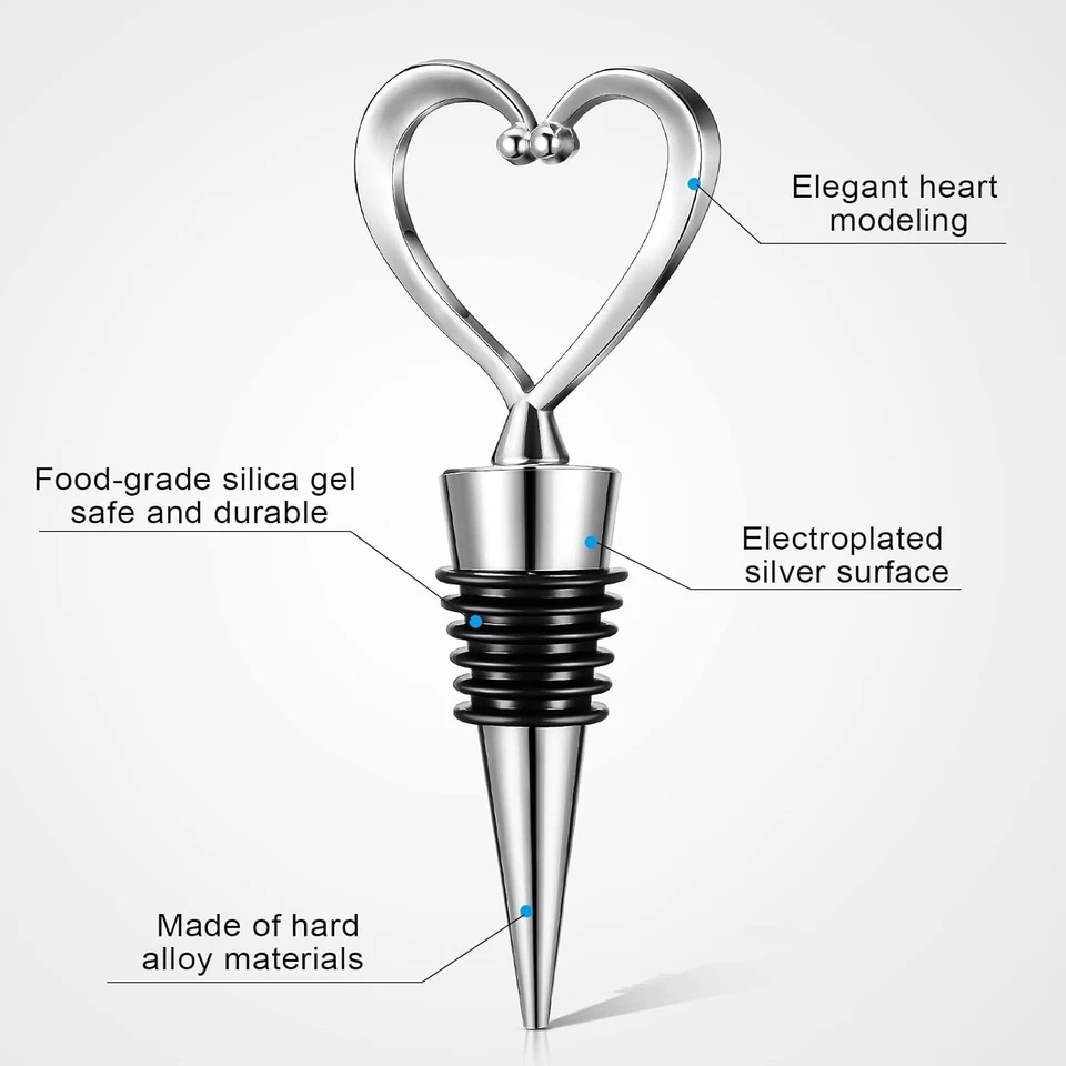 Pacote com 30 rolhas de vinho coração liga prata - Presentes de festa elegantes e funcionais - Imagem 4 de 4