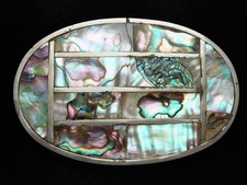 PC13163 VINTAGE 1970s  ABALONE SHELL  SOUTHWESTERN DESIGN ART BELT BUCKLE