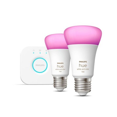 Philips Hue White/Colour Wireless Lighting LED Kit mit 2 E27 Leuchtmitteln & Bridge A