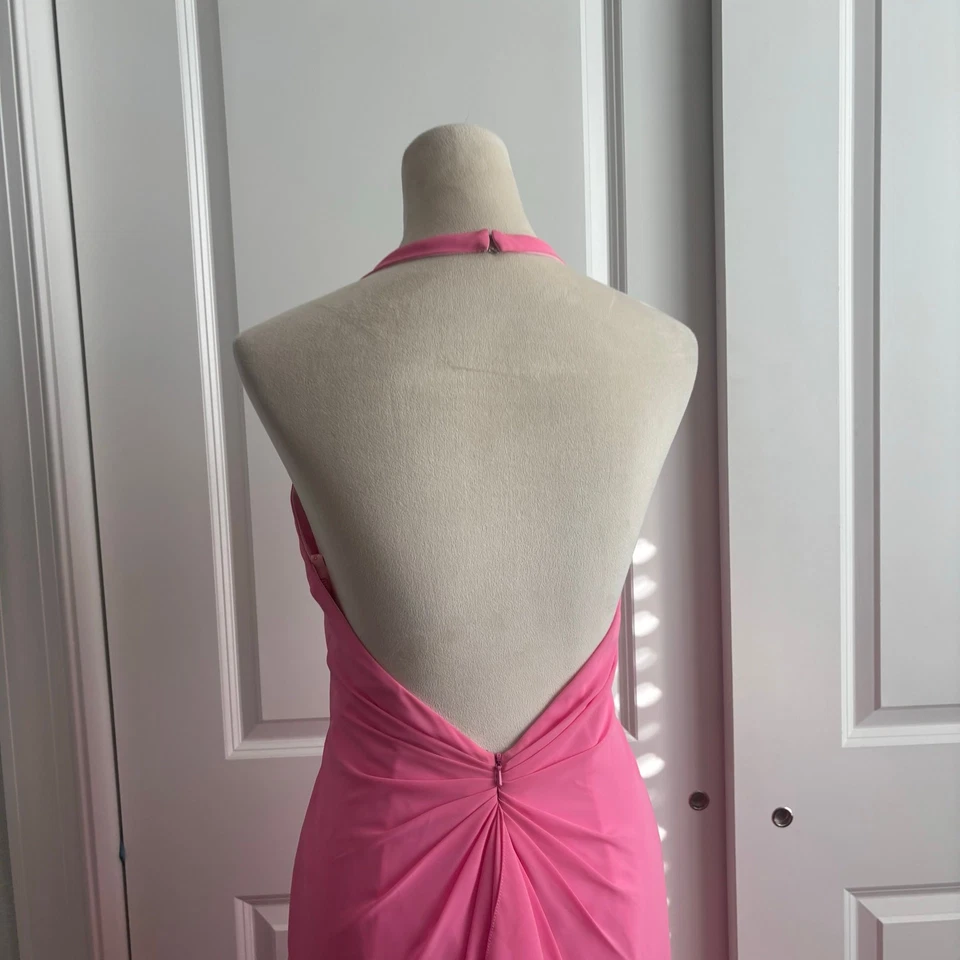 Flirt by Maggy Sottero Pink Formal Gown Halter Neck Prom Pink Beaded Y2K XS - Image 3 of 4