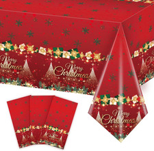 3 Pack Christmas Tablecloth 54x108" Red Snowflake Plastic Holiday Party Cover