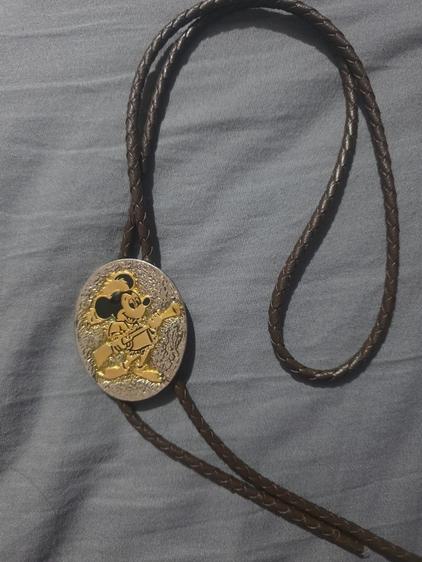 Disney Mickey Cast Bolo Tie Musket Western Wilderness Braided Cord Vintage 1993