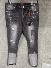 THRT Rowan Men’s Black Distressed Skinny Jeans Size 42 Stretch NWT Streetwear