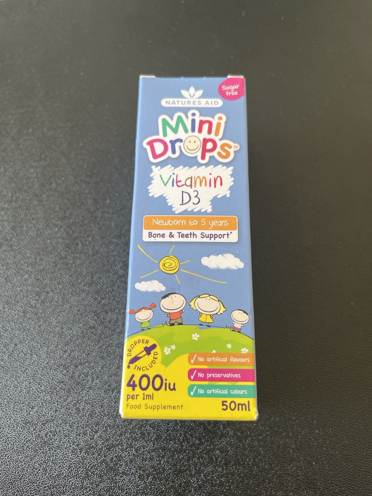 Natures Aid Mini Drops Vitamin D3 400iu 50ml Kids Bone Teeth Support Sugar Free