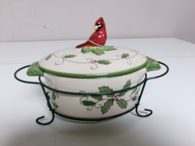 Temptations by Tara Cardinal & Holly Casserole Dish Lid Wire Rack 9 oz Mini Oval