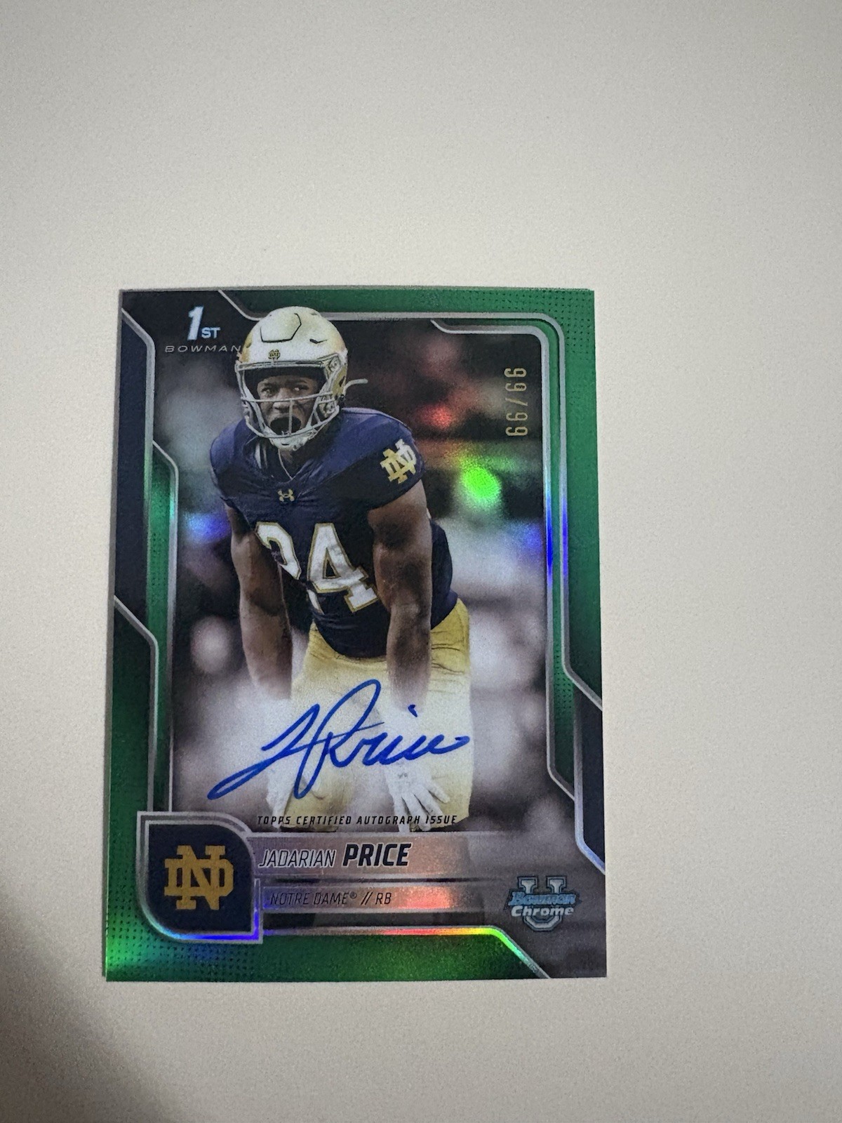 Jadarian Price 2025 Bowman Chrome U 1st True Green Auto 99/99 | BOOK END AUTO