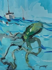 Sea Monster Green Octopus Canvas PRINT By Original Artist Jose Trujillo 16x20