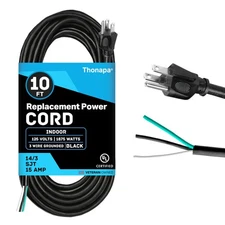15 Amp Power Cord 10 ft with Open End 14 AWG Black Extension Cord 3 Prong to ...