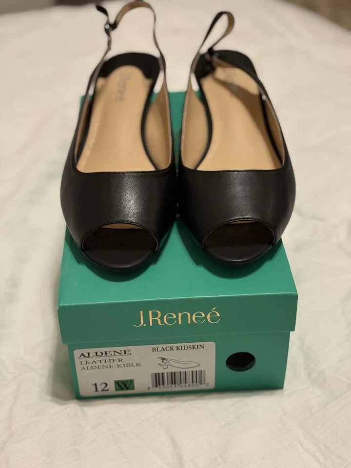 Nuevo J. Renee ALDENE Cuero Negro Niños Piel Cordones Bomba Corto Tacón Alto 12 Ancho Foto 4 de 4