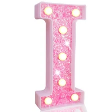 LED Marquee Letter Lights, Light Up Pink Letters Glitter Alphabet Letter Sign...