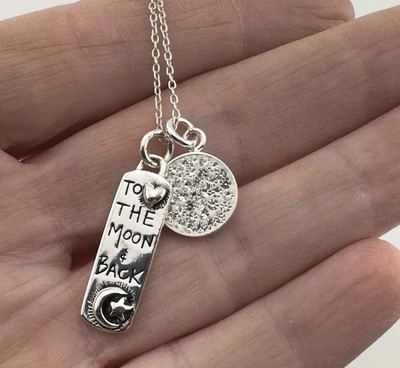 LA Rocks Sterling Silver I Love You ''To The Moon & Back'' Pendant Necklace 19 