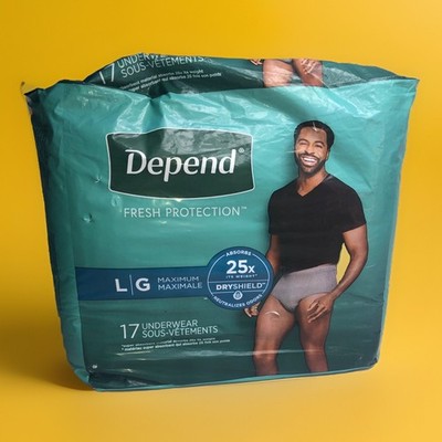 Depends Fit-Flex Underwear Men Size Large Max Absorb 17ct - Gray