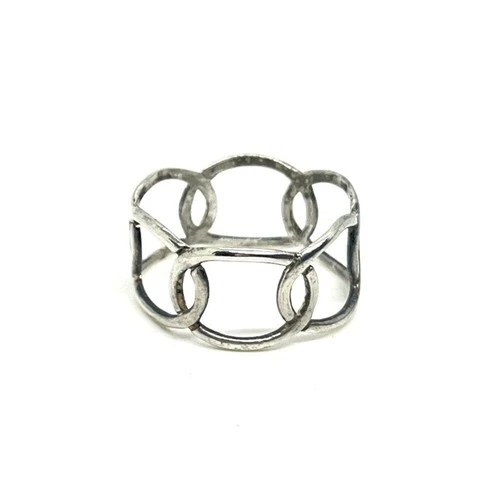 STERLING SILVER 925 OPEN LINK CHAIN RING SIZE 6 VINTAGE MODERNIST BAND GEOMETRIC