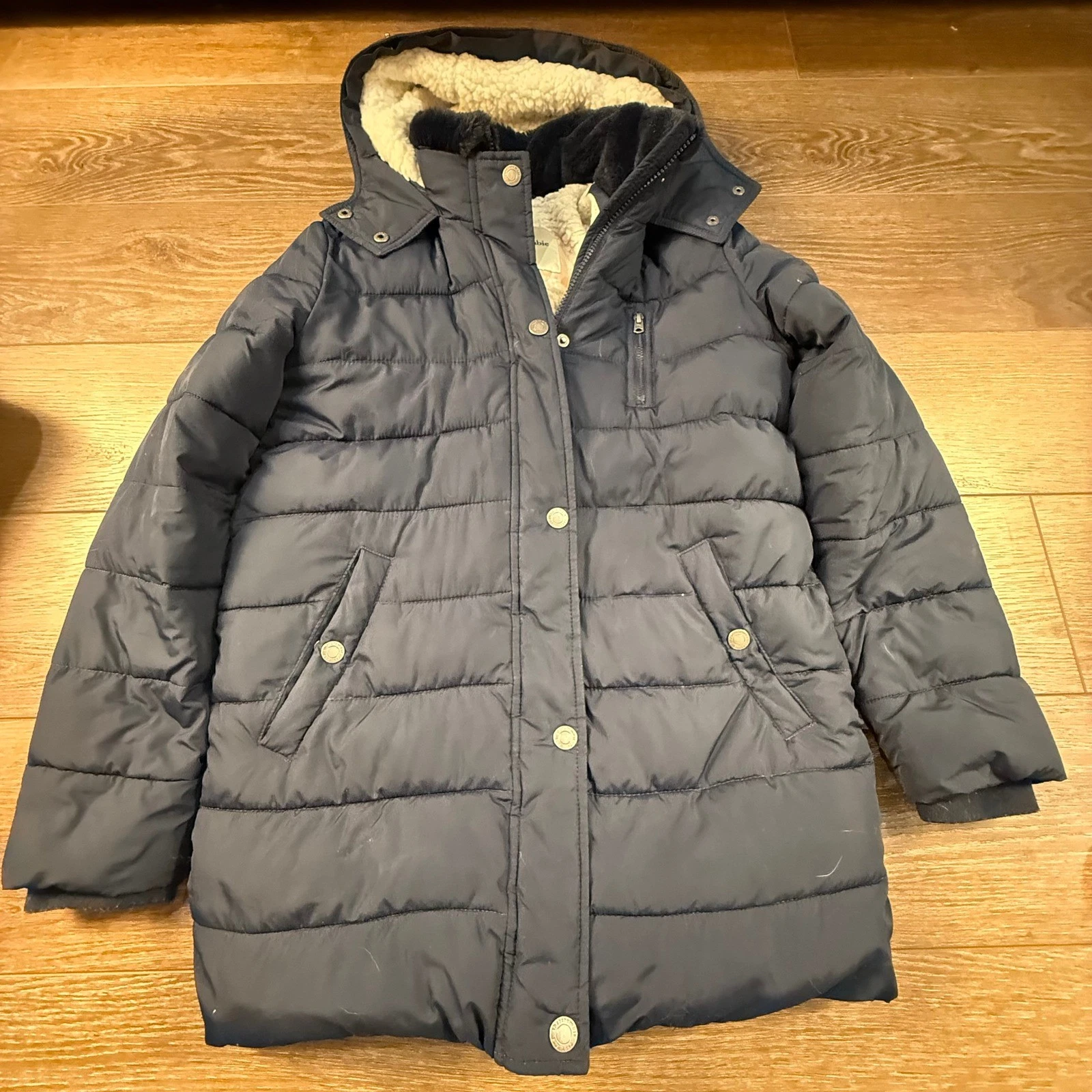 Abercrombie Kids Navy Blue Puffer Jacket Parka Size 15/16 Hooded Lined Outdoor