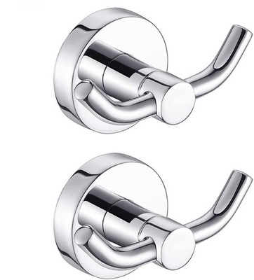 - 2pack Chrome Bathroom Hooks for Towels | Modern Double Towel Hook Design Id...