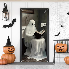 Halloween Door Cover - Scary Ghost Party Decorations 35"x71" Fabric Spooky Porch