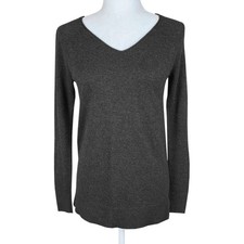 Loft Outlet Knit Tunic Sweater Size XS Charcoal Gray Cotton Blend V-Neck
