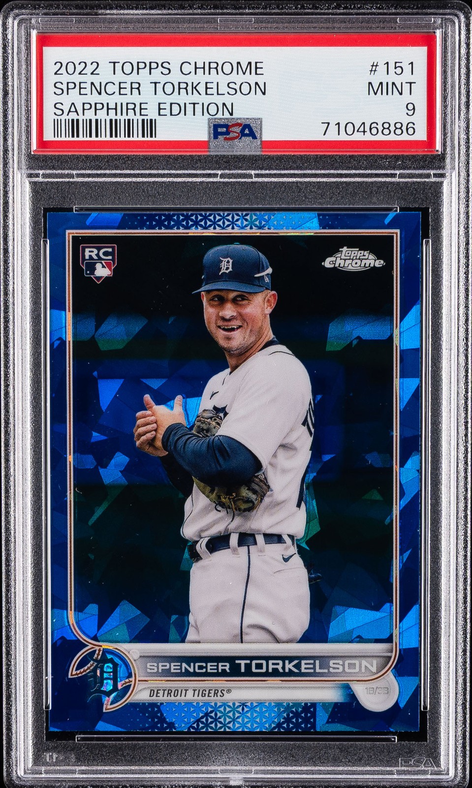 2022 TOPPS CHROME SAPPHIRE ED #151 SPENCER TORKELSON ROOKIE RC PSA 9