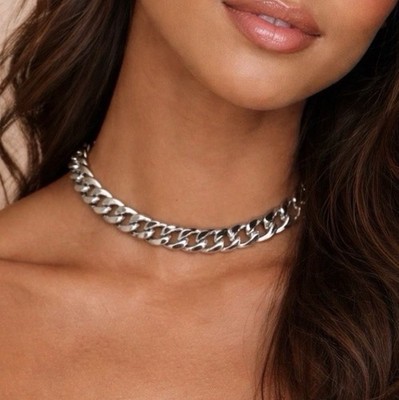 Authentic Celine Silver Chunky Link Choker Necklace 15 