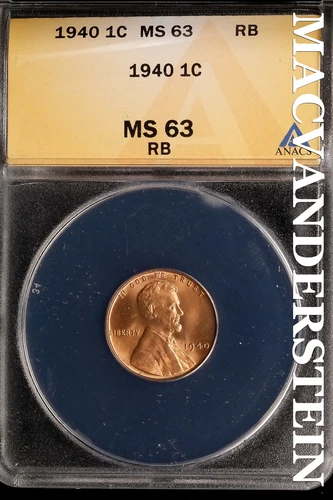 1937 Lincoln Wheat Cent - ANACS MS 63 RB - Scarce  No Reserve  #SLK660