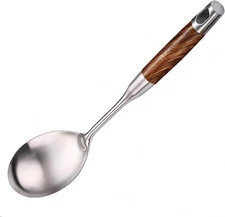 13.3" Large Serving Spoon - Stainless Steel with Wooden Handle for Buffet, Cooki