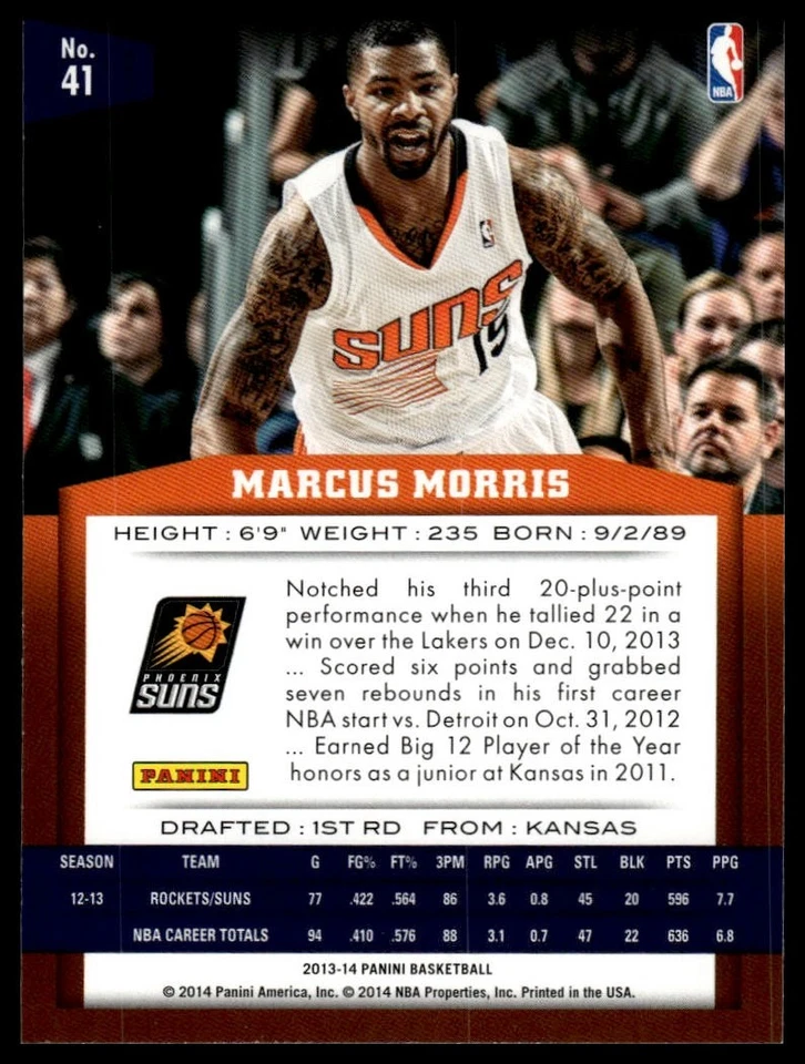 2013-14 Panini Marcus Morris #41 - Image 2 of 2