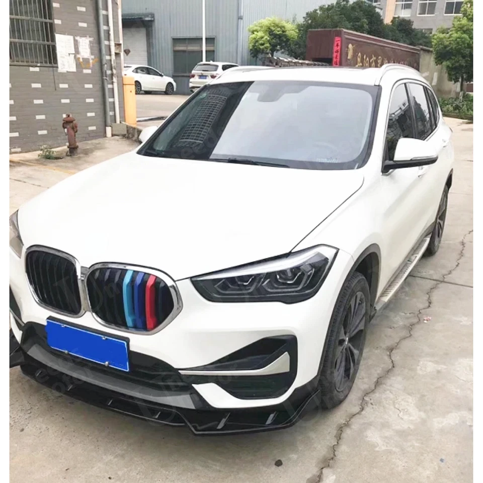 Kit de carrocería de alerón divisor de labios negro brillante para parachoques delantero BMW X1 F48 2016-2022 Foto 3 de 4