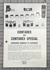 Zeiss Ikon, Contarex  Contarex Special Condensed Summary of Equipment, 4 pgs
