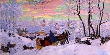 Tile Mural Landscape winter holiday horse B. Kustodiev Backsplash Marble Ceramic
