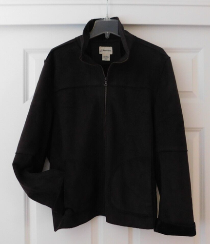 Faux Shearling Jacket Plush Lining Womens Size XL Brown Pockets Zip St Johns Bay - Picture 2 of 11