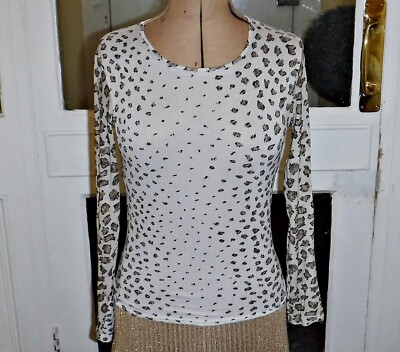 *RIVER ISLAND MICRO NET STRETCH LANGARM OBERTEIL RUNDHALS CREME ANIMAL PRINT 10