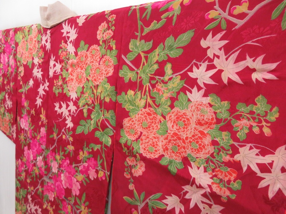 2931T07z380 Antique Japanese Kimono Silk JUBAN Sakura Wine red | eBay