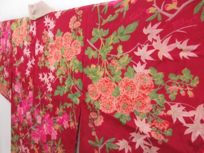 夜桜　苑古 2931T07z380 Antique Japanese Kimono Silk JUBAN Sakura Wine red | eBay