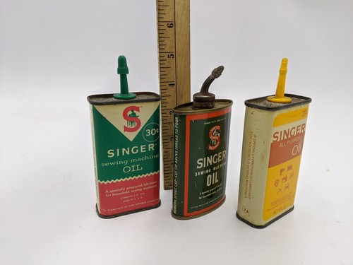 Vintage USA 3Pc Singer Sewing Machine Oil Tins Lot Advertising 4fl Oz - Picture 5 of 9