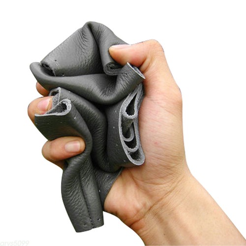 Black Genuine Leather DIY Car Steering Wheel Cover Anti-slip For 15\"/38 cm US - Picture 5 of 10