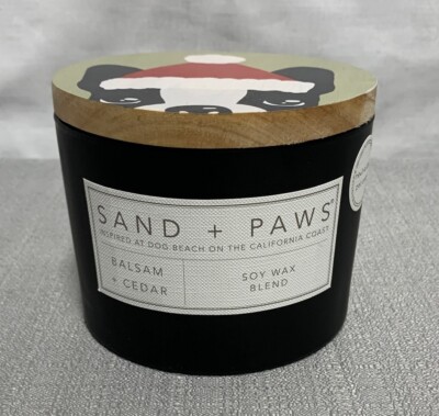 Sand + Paws Balsam Cedar Candle In A Black Frosted Glass Jar W Lid Soy Wax Blend