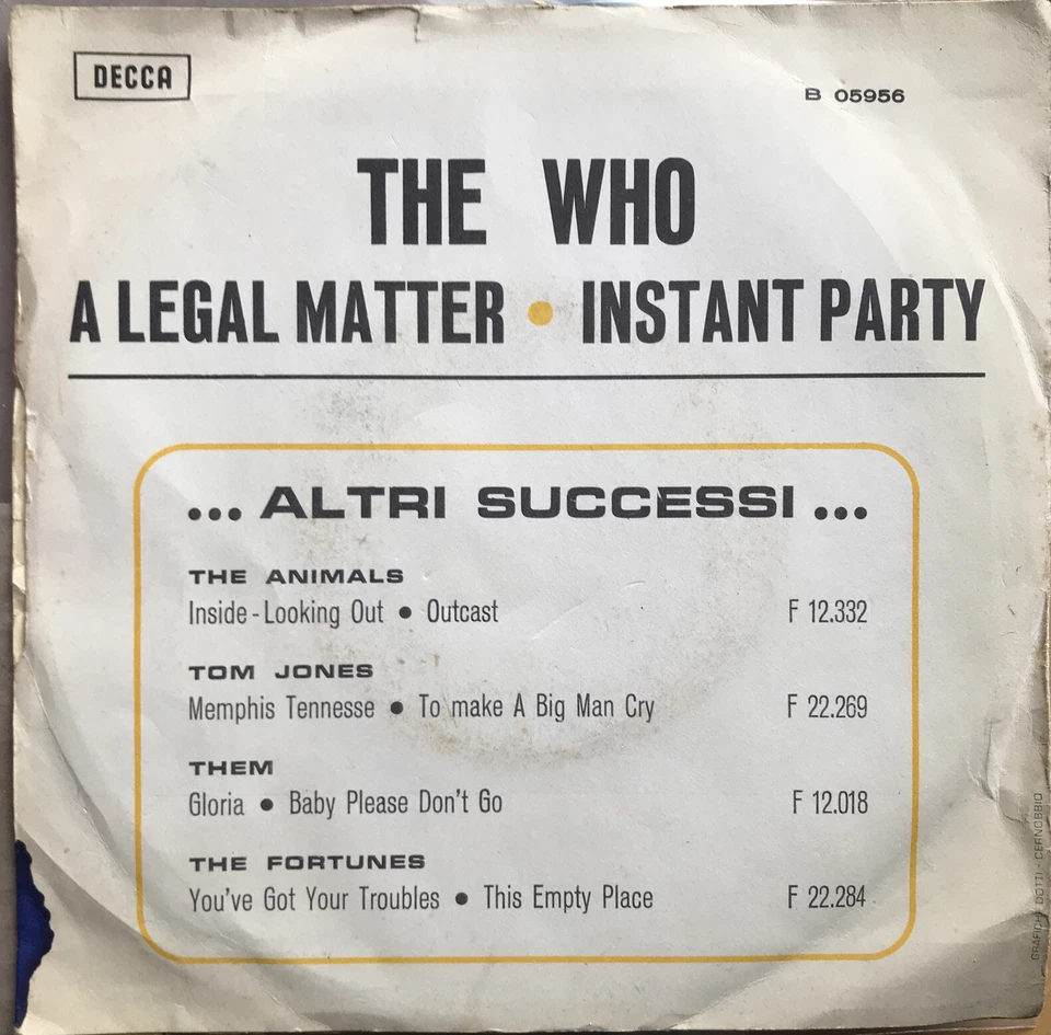 THE WHO A LEGAL MATTER / INSTANT PARTY VINYL 7" DECCA ITALY 1966 RARE PRESSING - Image 2 of 4