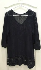 New Directions Open Knit Net Style Womens Layering Top Size Large Black 140