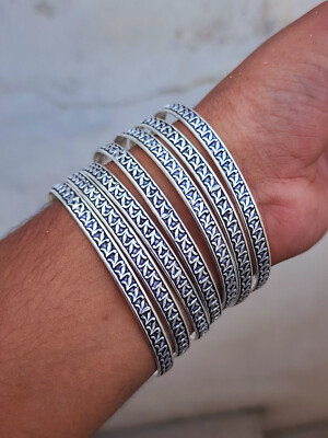 Designer Set Of 7 Silver Bangles Solid 925 Sterling Silver